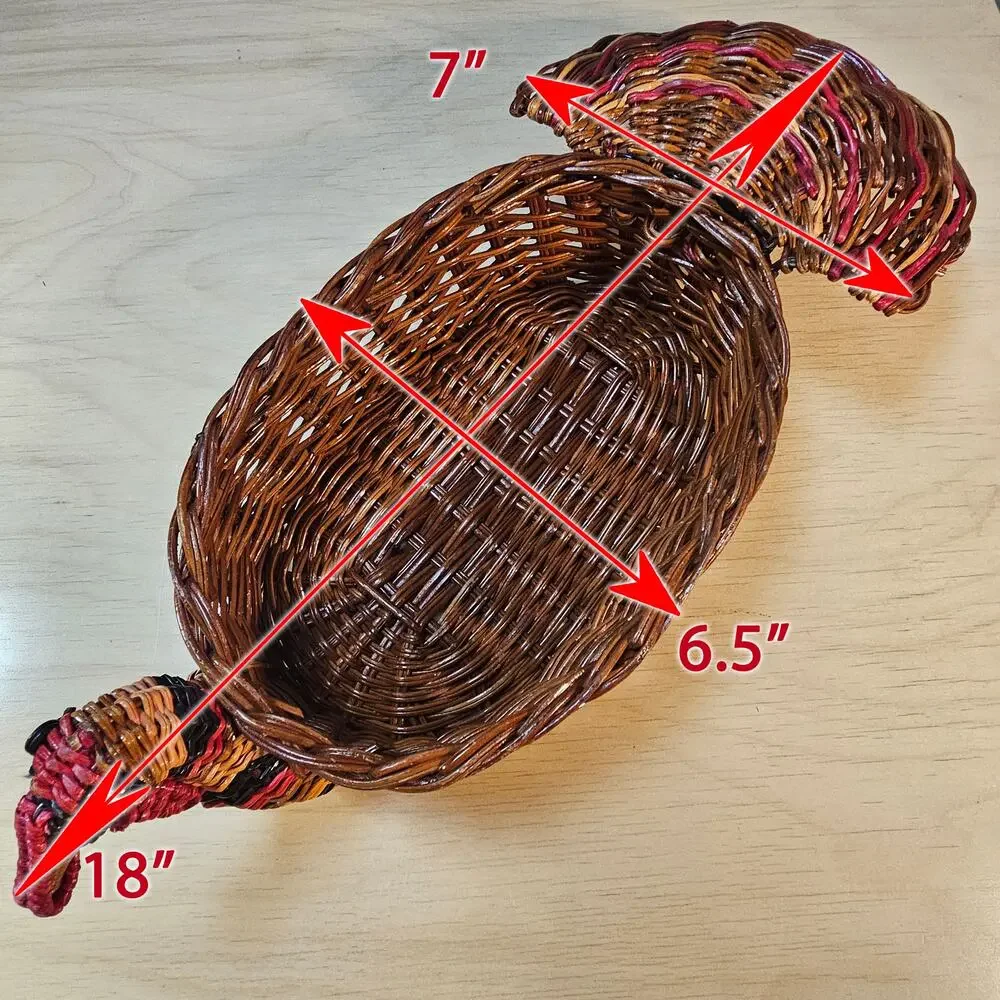 Vintage Hand-woven Wicker Turkey Basket Thanksgiving Centerpiece Decor Rustic